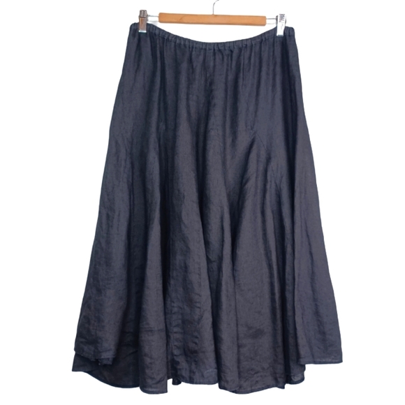 CP Shades Dresses & Skirts - CP Shades Minimalist Lagenlook 100% Linen Black Fanny Sz L Midi Skirt